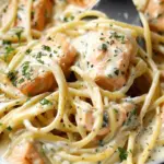 Salmon Pasta Creamy Garlic Sauce