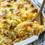 Cheesy ground beef rice casserole