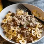 Creamy Parmesan Garlic Beef Bowtie Pasta