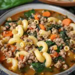 Italian-Style Hamburger Soup with Pasta and Spinach