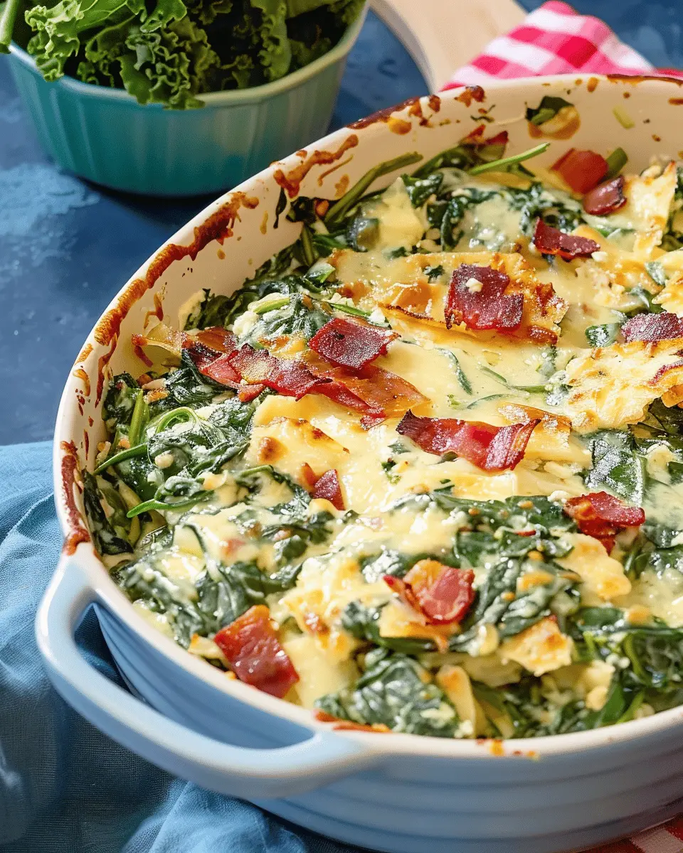 Spinach Gratin: A Creamy Delight with Turkey Bacon and Chicken Ham