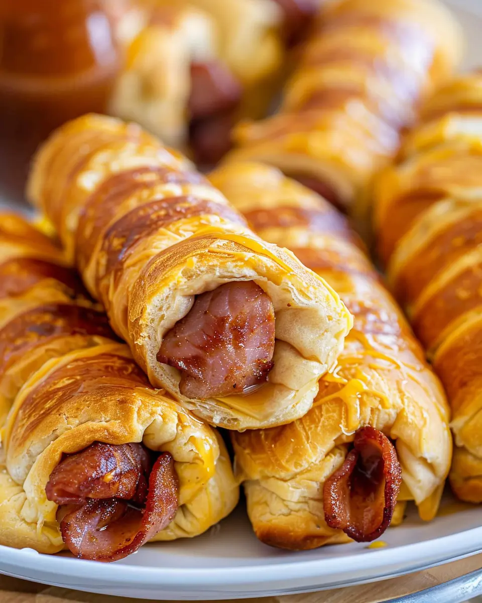 Breakfast pigs in a blanket with turkey bacon and chicken ham delight