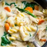 Creamy Chicken Pasta Soup Recipe with Carrot and Spinach