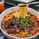 Spicy Korean Ramen with Grilled Beef & Creamy Sauce