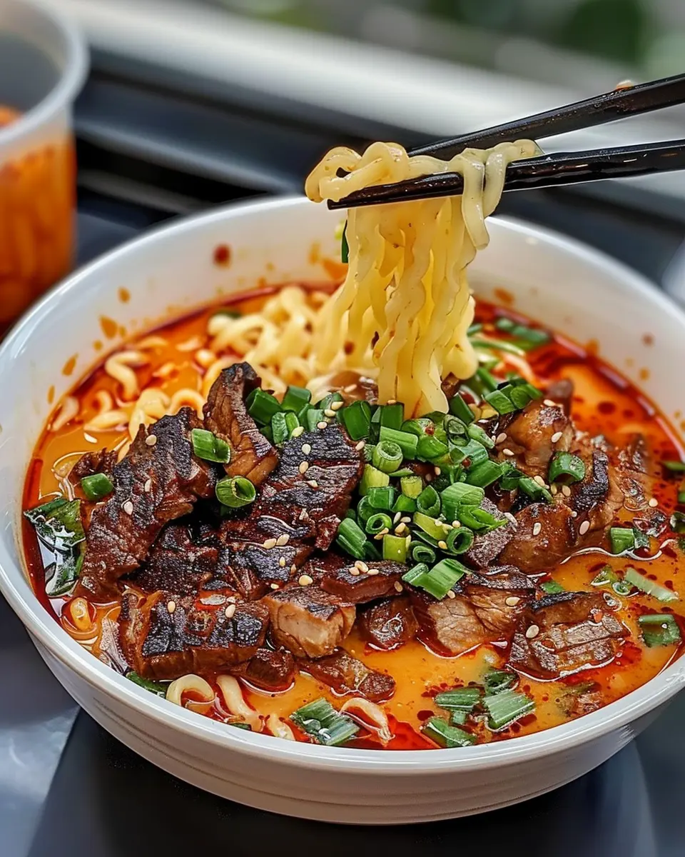 Spicy Korean Ramen: Indulgent Grilled Beef & Creamy Sauce Recipe