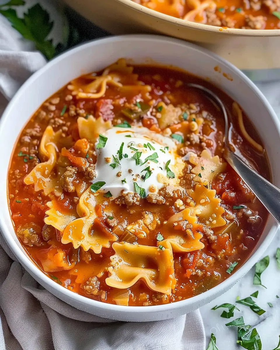 Hearty lasagna soup with bow tie pasta: a comforting twist with turkey bacon