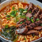 Spicy Korean Ramen with Grilled Beef & Creamy Sauce