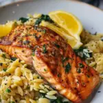 30-Minute Seared Salmon with Lemon Orzo