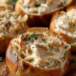 Chicken Alfredo Garlic Bread Bowls