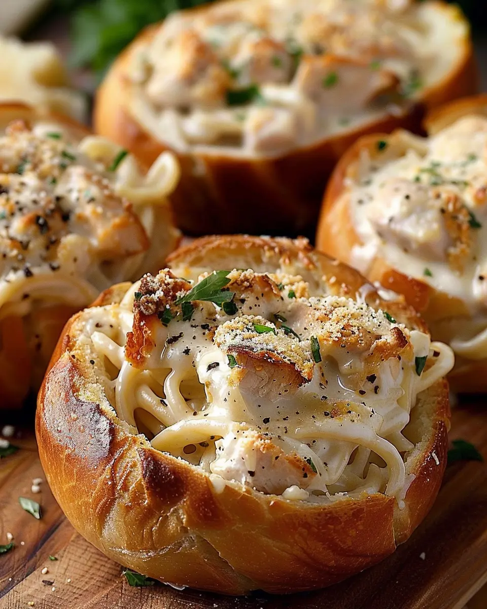 Chicken Alfredo Garlic Bread Bowls: Indulgent Comfort Food Delight