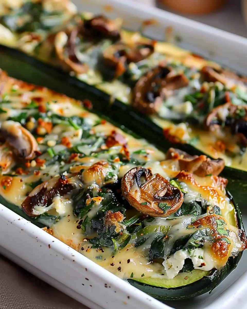 Creamy Ricotta Stuffed Zucchini: Easy Spinach and Mushroom Delight