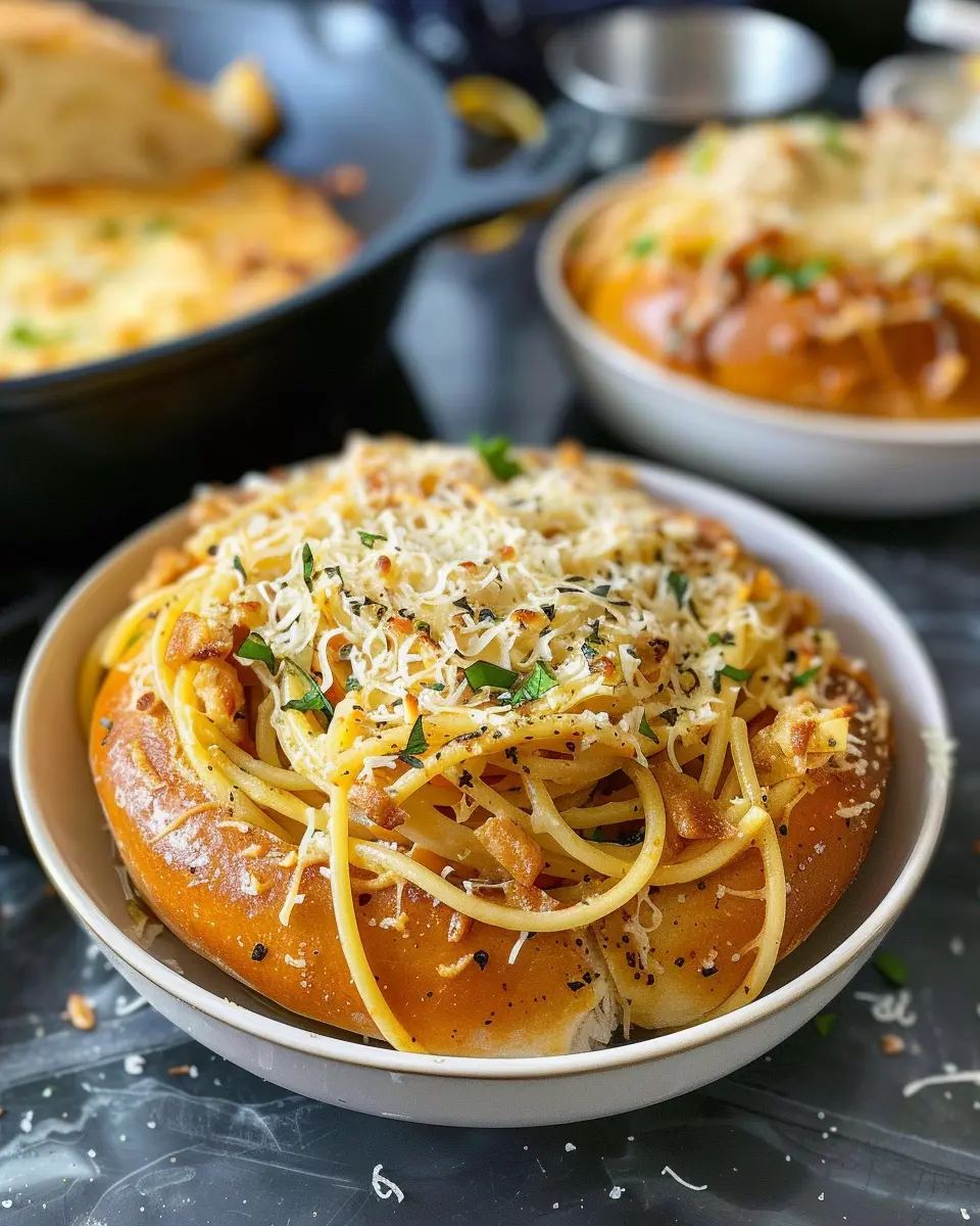 Garlic Butter Spaghetti Bowls with Turkey Bacon & Chicken Ham