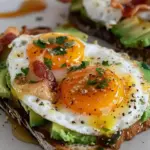 Avocado, Bacon and Egg Toasts with Hot Honey