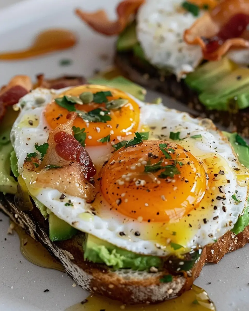 Avocado, Bacon and Egg Toasts: An Indulgent Hot Honey Delight