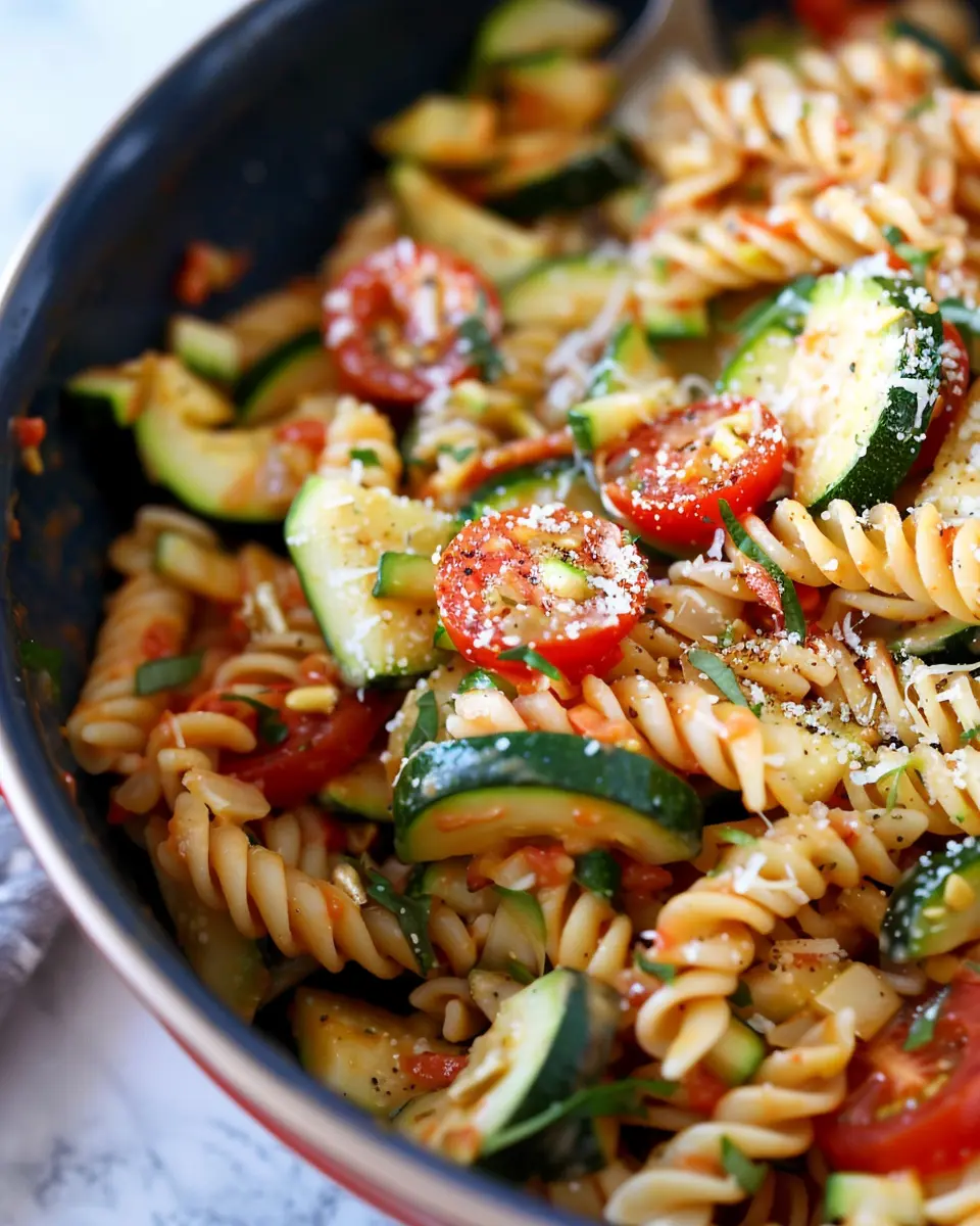 Zucchini Tomato Pasta: Easy Recipe with Turkey Bacon Delight