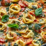 One Pot Creamy Spinach Tomato Tortellini