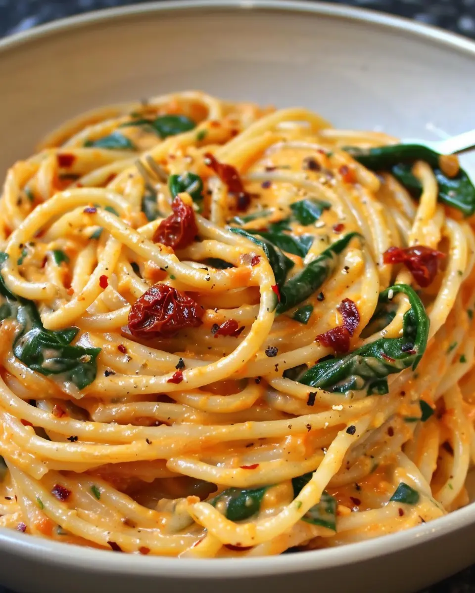 Spaghetti &amp; Spinach: Indulgent Sun-Dried Tomato Cream Sauce Delight
