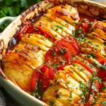 Hasselback halloumi traybake