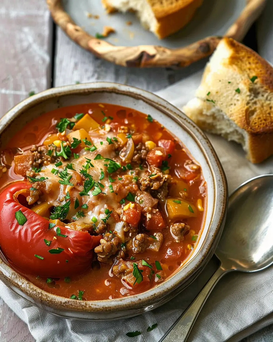 Stuffed Pepper Soup: Easy Comfort Food with Turkey Bacon and Chicken Ham