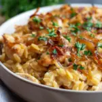 French Onion Chicken Orzo Casserole