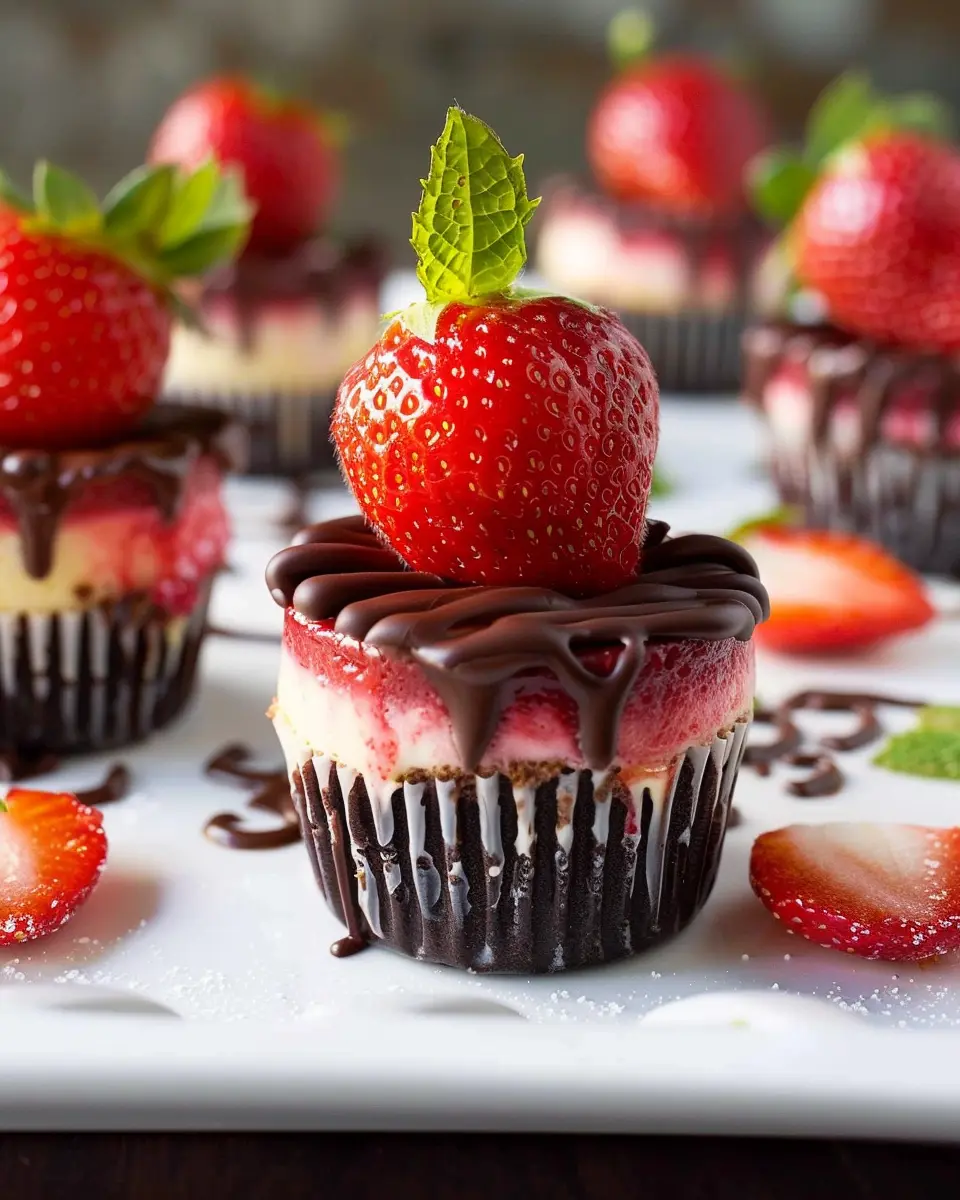 Mini strawberry cheesecakes: Indulgent dessert with chocolate-covered strawberries