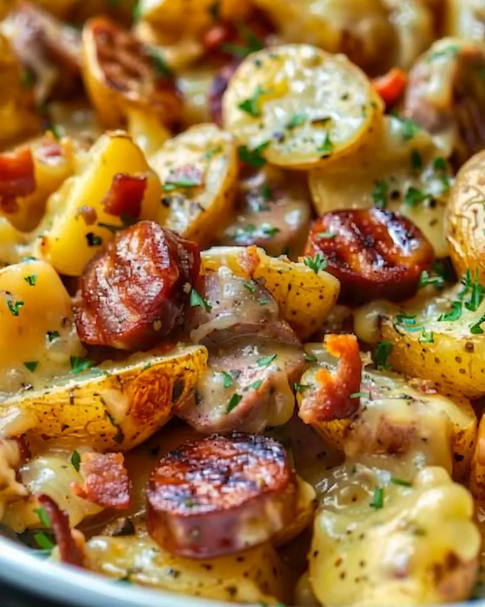 Cheesy Ranch Potatoes and Smoked Sausage for an Indulgent Meal