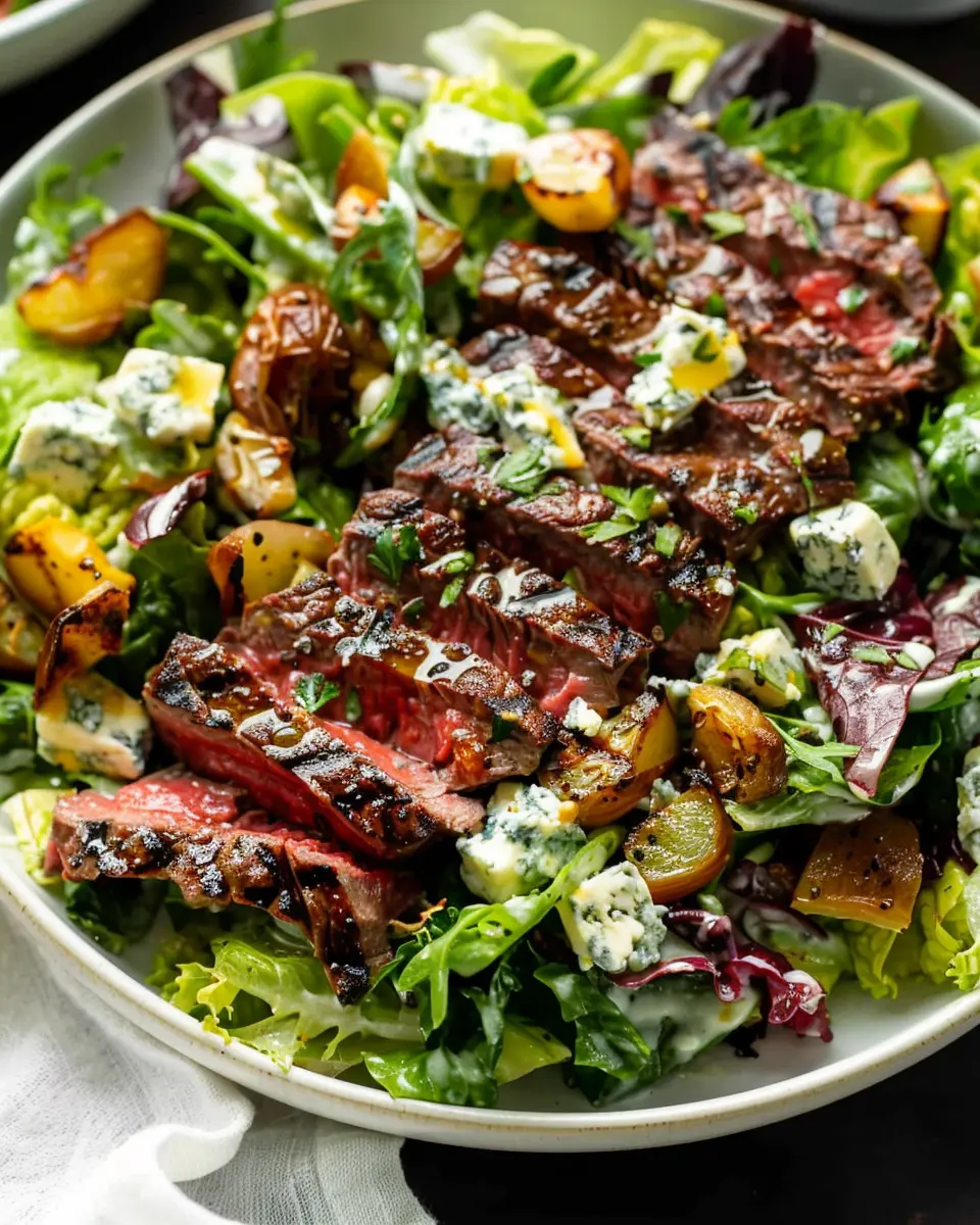 Gorgonzola Steak Salad: A Juicy Twist with Turkey Bacon Delight