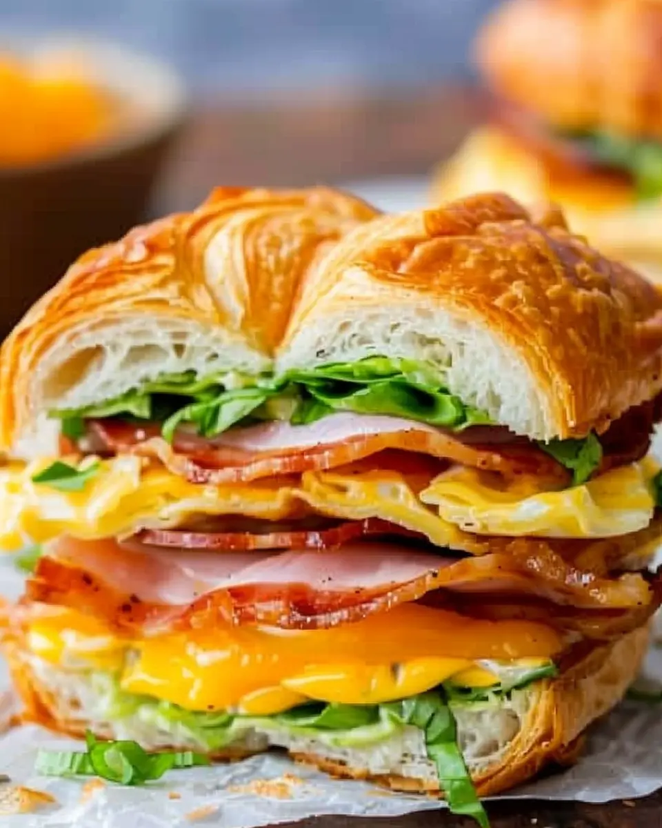 The Best Croissant Breakfast Sandwiches with Turkey Bacon and Chicken Ham