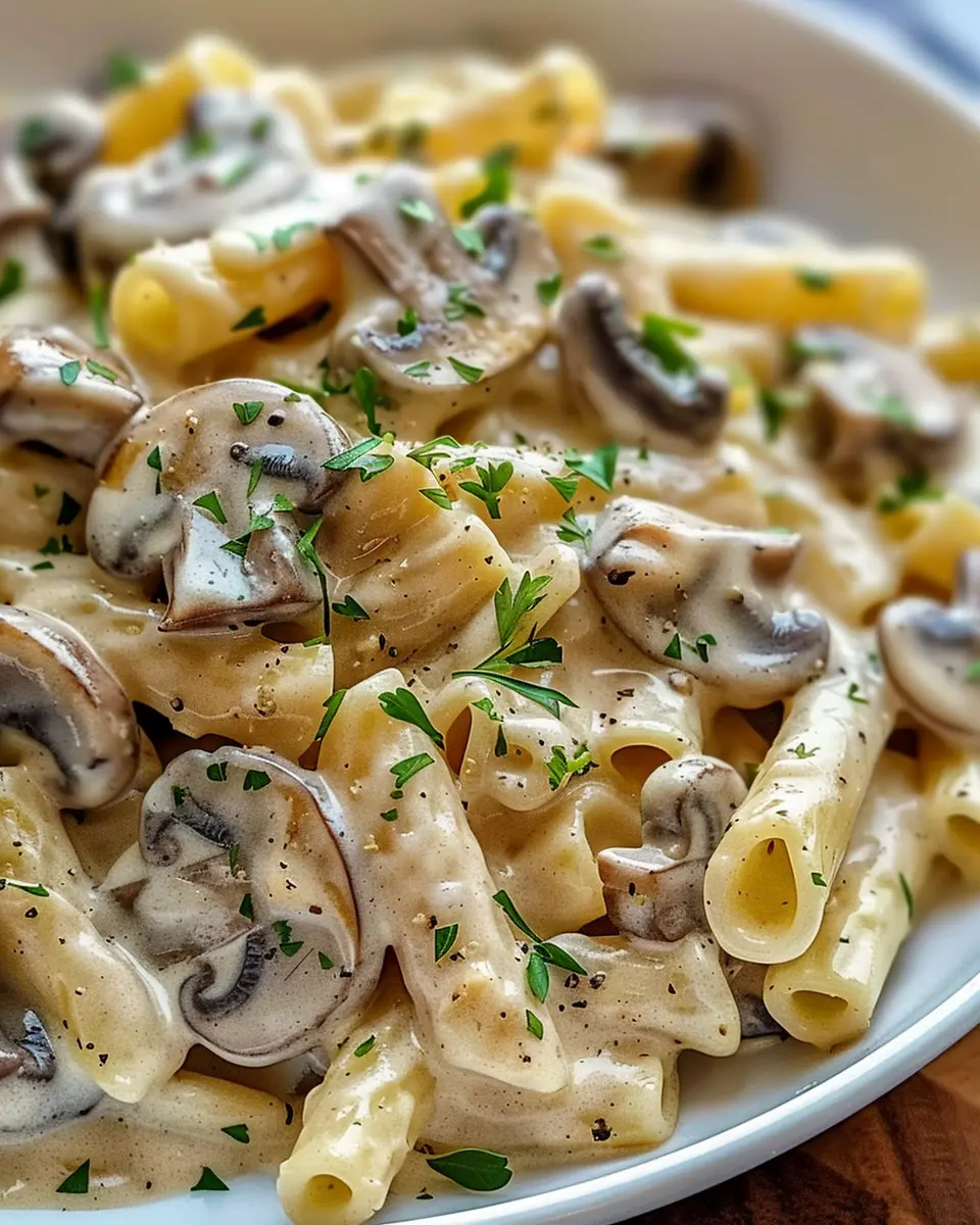 Creamy Tuscan Mushroom Pasta Skillet with Turkey Bacon Delight