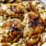Crockpot Creamy French Onion Chicken and Orzo
