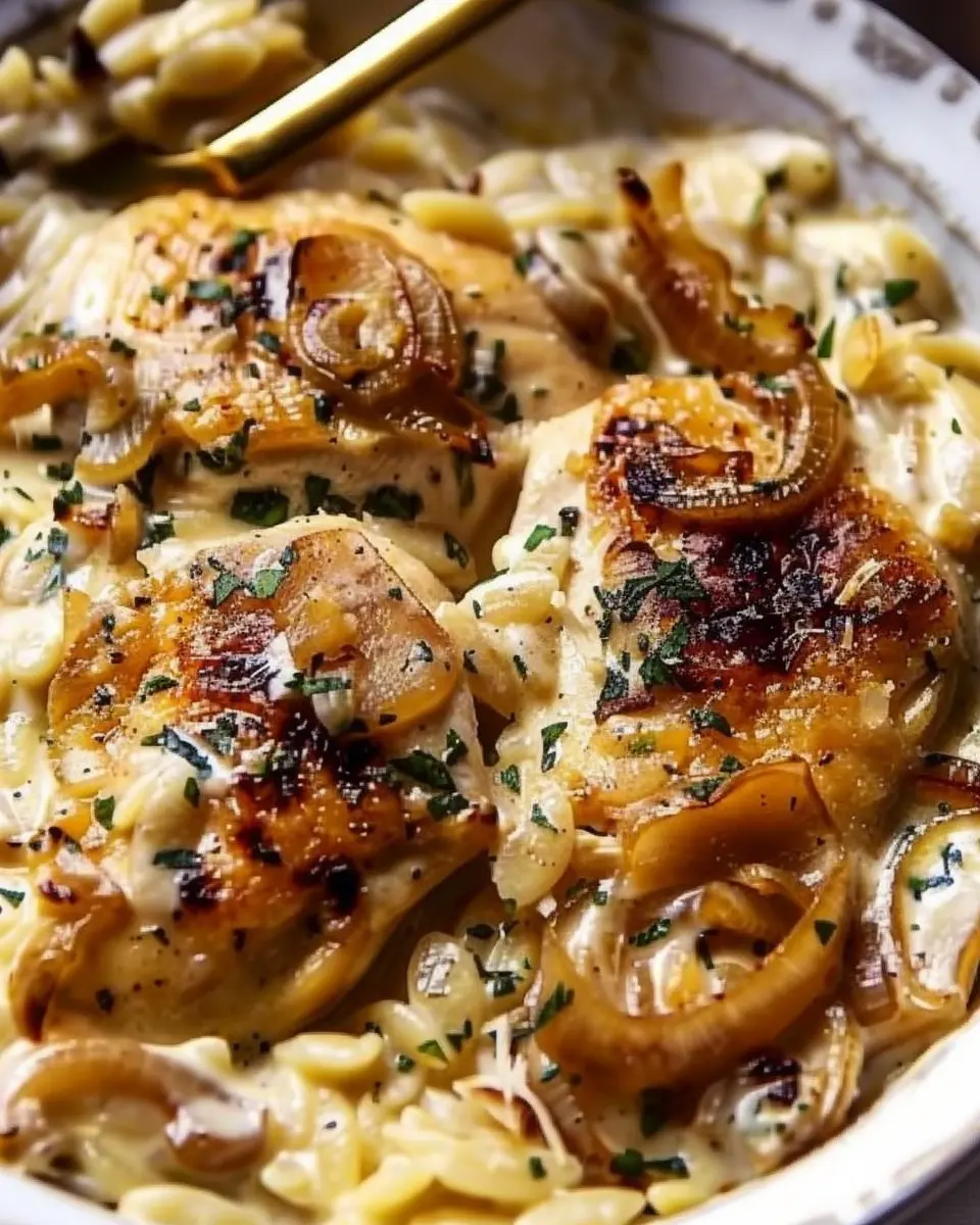 Crockpot Creamy French Onion Chicken and Orzo: A Cozy Delight