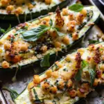 Spicy Chickpea and Cheese Stuffed Zucchini