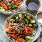 Teriyaki Salmon Bowls with Crispy Brussels Sprouts Recipe