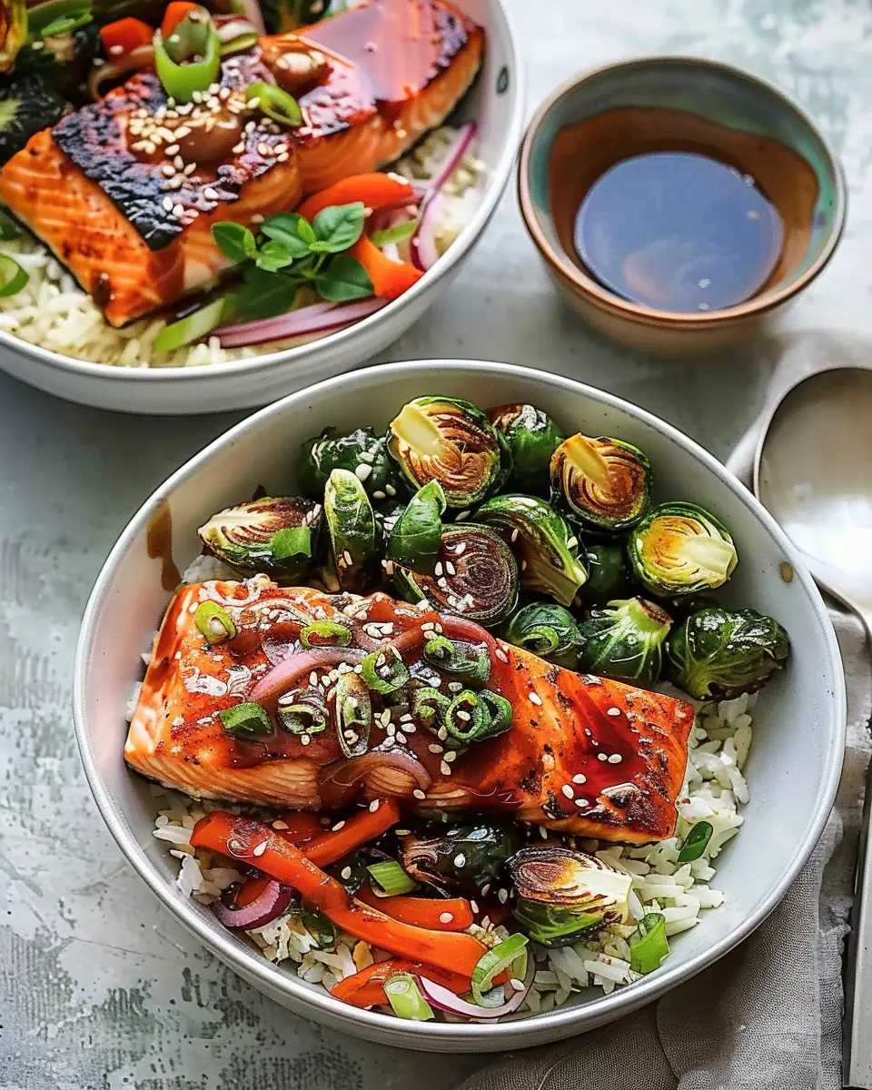 Teriyaki Salmon Bowls: Easy Recipes with Crispy Brussels Sprouts