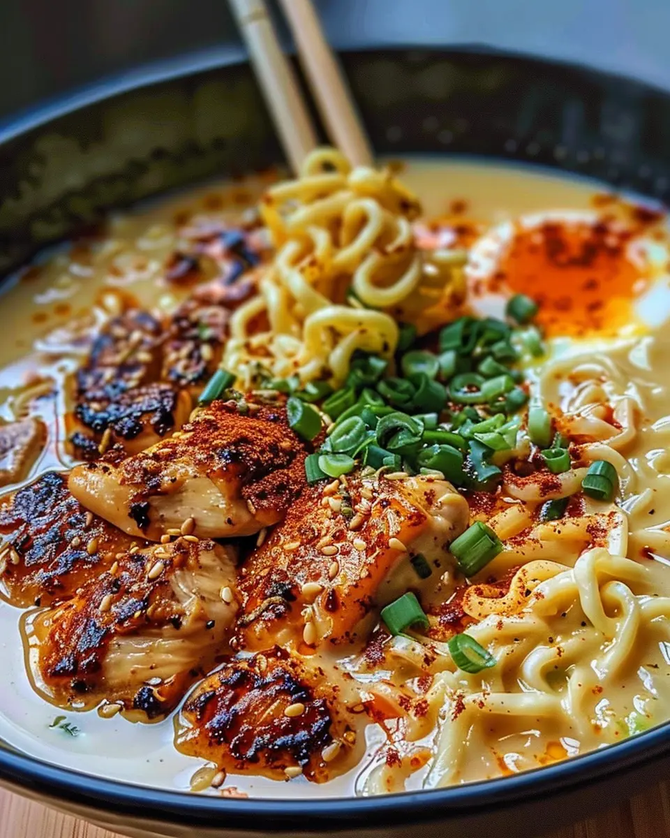 Fiery Chicken Ramen with Creamy Garlic Sauce: A Delicious Twist