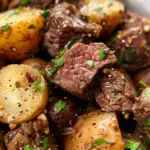 Slow Cooker Garlic Butter Steak Bites and Potatoes